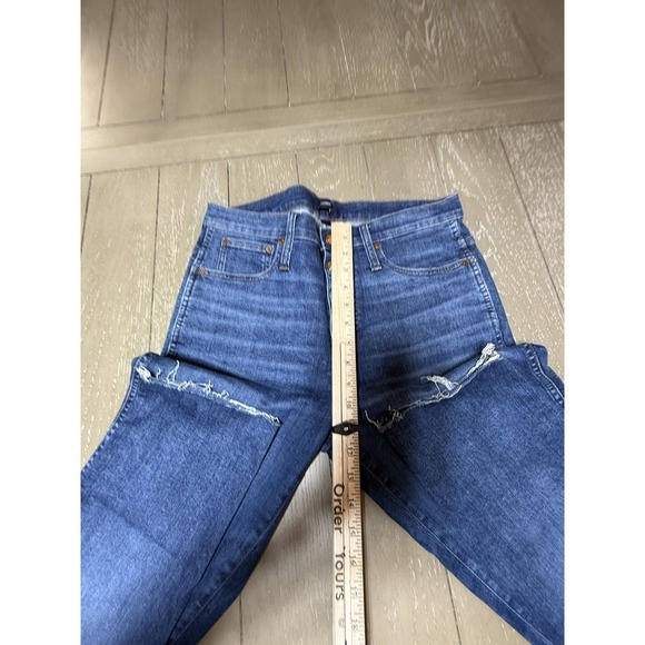 J Crew Jeans Womens 30T Blue Vintage Straight High Rise Distressed Denim Raw Hem - Picture 8 of 13